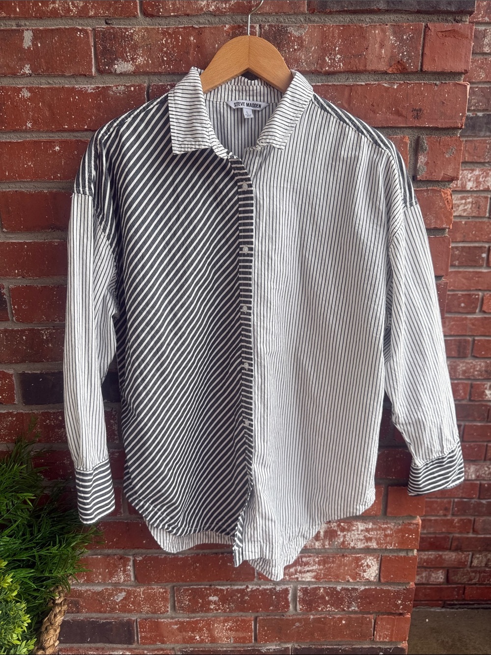 Steve Madden Black and White Striped Button Down Shirt